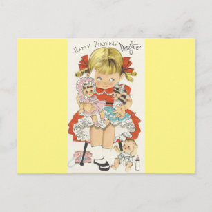 Vintage Happy Birthday Daughter With Dolls Postcard