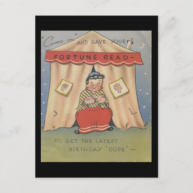 Vintage Happy Birthday Fortune Teller Postcard (Front)
