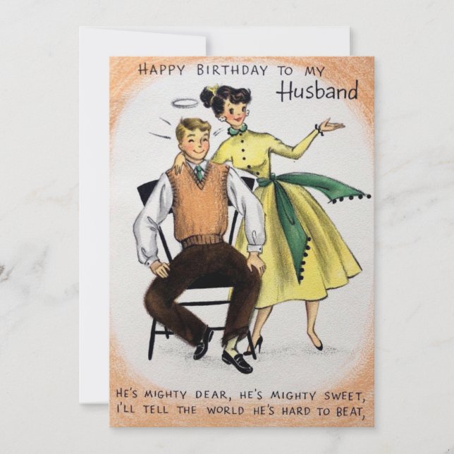 Vintage Happy Birthday Husband Holiday Card (Front)