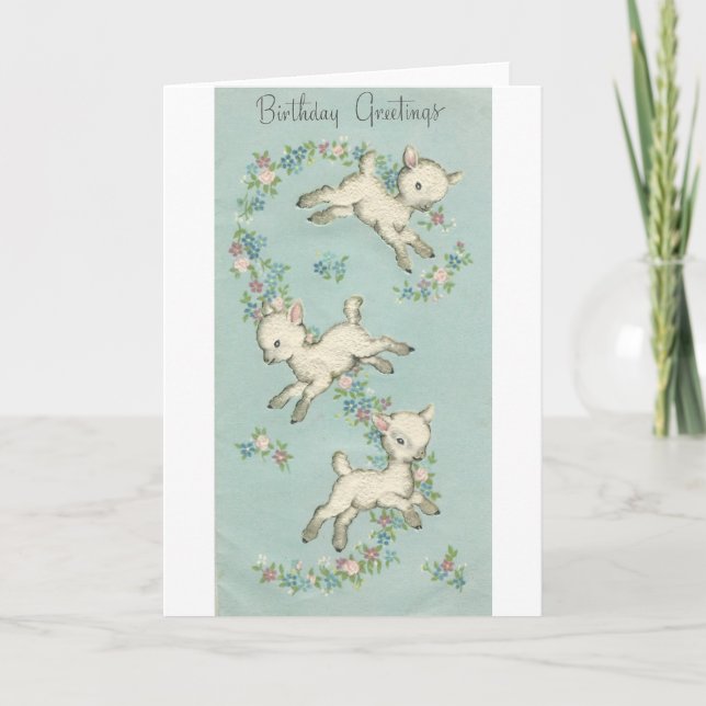 Vintage Happy Birthday Lambs Card (Front)