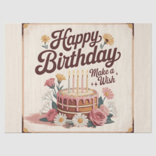 Vintage "Happy Birthday - Make a Wish" Floral Cake Tissue Paper