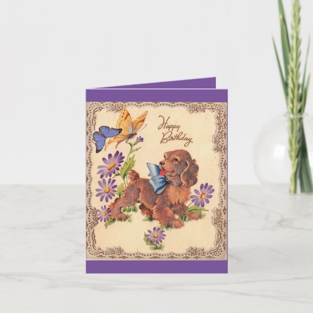 Vintage Happy Birthday Puppy Card (Front)