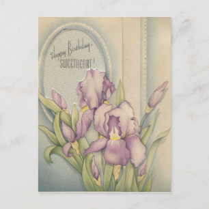 Vintage Happy Birthday Sweetheart With Iris Postcard