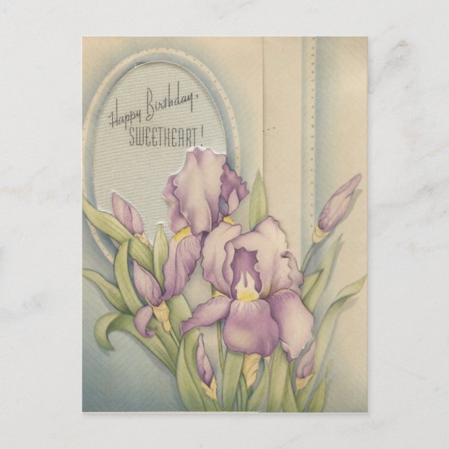 Vintage Happy Birthday Sweetheart With Iris Postcard (Front)