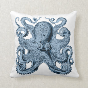 Vintage Happy Blue Octopus Pillow