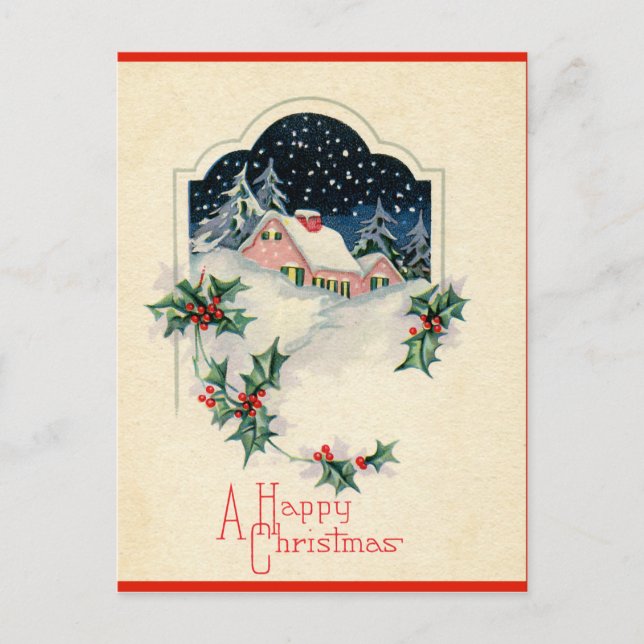 Vintage Happy Christmas Holiday Postcard (Front)