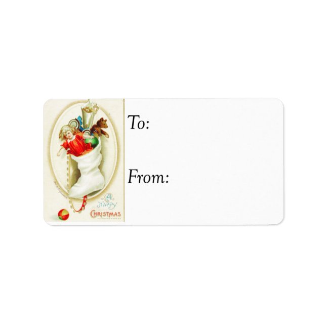 Vintage Happy Christmas Stocking Gift Tag (Front)
