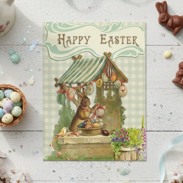 Vintage Happy Easter Bunny House Spring Postcard (Creator Uploaded)