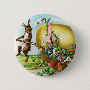 Vintage Happy Easter Bunny Rabbits Easter Eggs 2 Inch Round Button