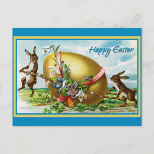Vintage Happy Easter Bunny Rabbits Easter Eggs Postcard