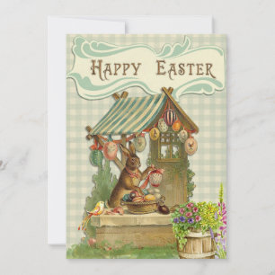 Vintage Happy Easter Bunny With Eggs Holiday Card
