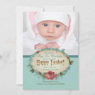 Vintage Happy Easter Photo Birth Announcement