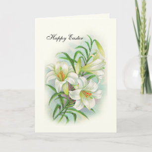 Vintage Happy Easter White Lilies Wishing Joy Holiday Card