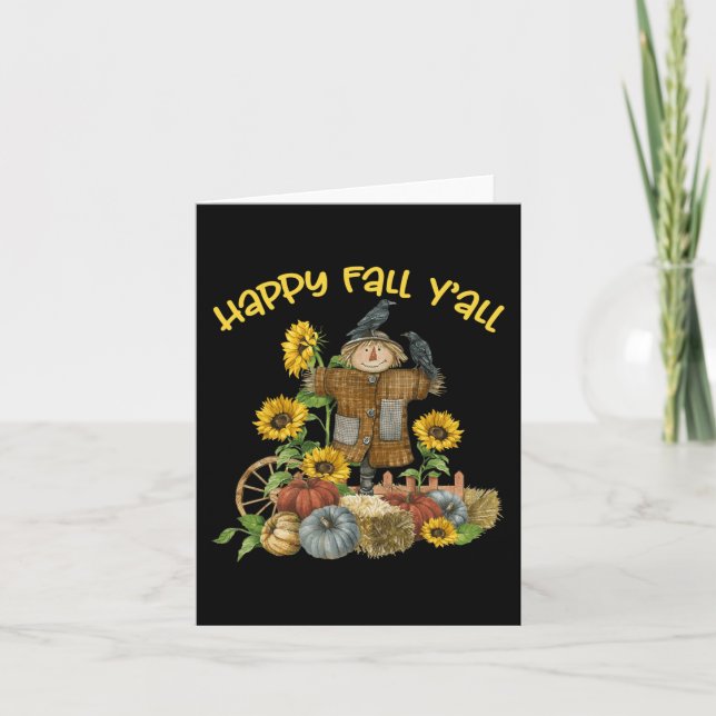 Vintage Happy Fall Y'all Scarecrow Thanksgiving Ha Card (Front)