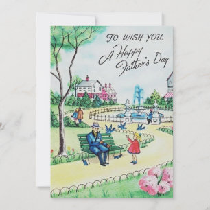Vintage Happy Fathers Day In Park Holiday Card