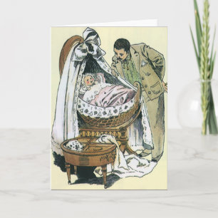 Vintage Happy Fathers Day, Victorian Baby Bassinet Card