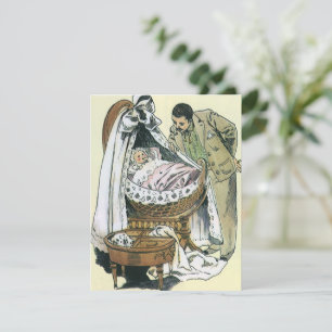 Vintage Happy Fathers Day, Victorian Baby Bassinet Card