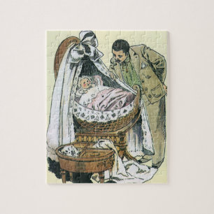 Vintage Happy Fathers Day, Victorian Baby Bassinet Jigsaw Puzzle