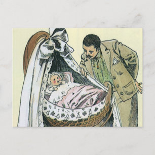 Vintage Happy Fathers Day, Victorian Baby Bassinet Postcard