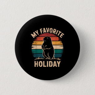 Vintage Happy Groundhog Day 2025 Funny Woodchuck G 2 Inch Round Button