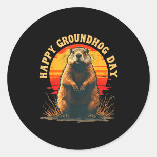 Vintage Happy Groundhog Day 2025 Funny Woodchuck S Classic Round Sticker