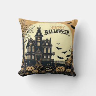 Vintage happy Halloween art Throw Pillow