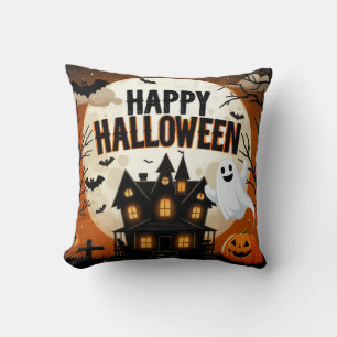 Vintage happy Halloween art Throw Pillow