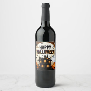 Vintage happy Halloween art Wine Label