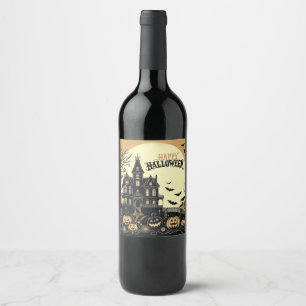 Vintage happy Halloween art Wine Label