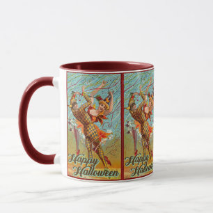 Vintage Happy Halloween Dancing in Jester Costume Mug