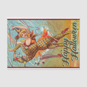 Vintage Happy Halloween Dancing in Jester Costume Tissue Paper