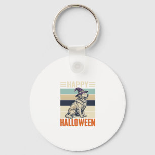 Vintage Happy Halloween Dog Witch Hat Shirt Design Keychain