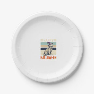 Vintage Happy Halloween Dog Witch Hat Shirt Design Paper Plate