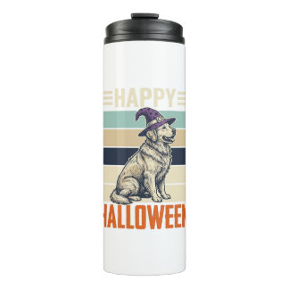 Vintage Happy Halloween Dog Witch Hat Shirt Design Thermal Tumbler