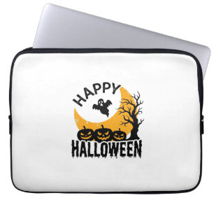Vintage Happy Halloween Ghost Pumpkin Shirt Design Laptop Sleeve