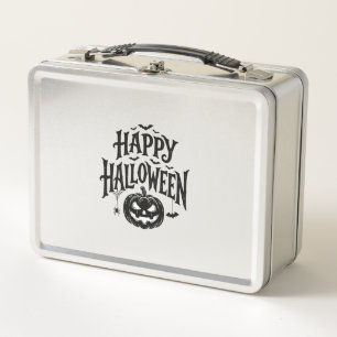 Vintage Happy Halloween Pumpkin Bat Shirt Design_1 Metal Lunch Box