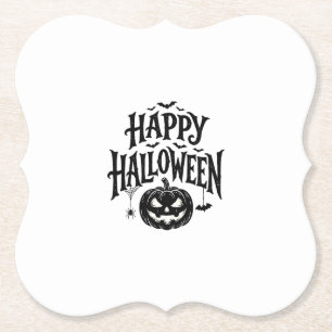 Vintage Happy Halloween Pumpkin Bat Shirt Design_1 Paper Coaster