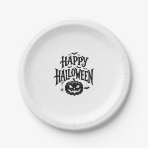 Vintage Happy Halloween Pumpkin Bat Shirt Design_1 Paper Plate