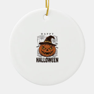 Vintage Happy Halloween Pumpkin Engraving Design_1 Ceramic Ornament