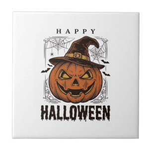 Vintage Happy Halloween Pumpkin Engraving Design_1 Tile