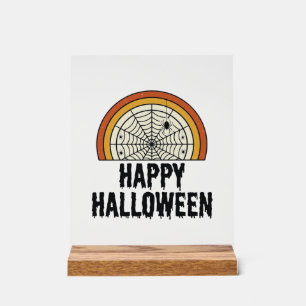 Vintage Happy Halloween Spider Web Vector Design_1 Acrylic Sign