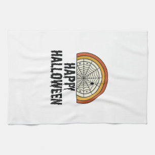 Vintage Happy Halloween Spider Web Vector Design_1 Kitchen Towel