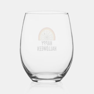 Vintage Happy Halloween Spider Web Vector Design_1 Stemless Wine Glass