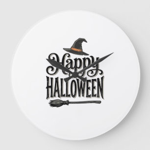 Vintage Happy Halloween Witch Hat Shirt Design_1 Large Clock
