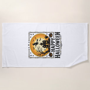 Vintage Happy Halloween Witch Moon Shirt Design_1 Beach Towel