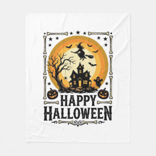 Vintage Happy Halloween Witch Moon Shirt Design_1 Fleece Blanket