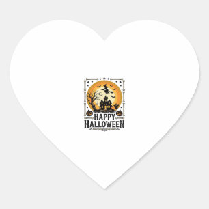 Vintage Happy Halloween Witch Moon Shirt Design_1 Heart Sticker