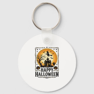 Vintage Happy Halloween Witch Moon Shirt Design_1 Keychain