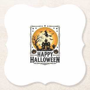 Vintage Happy Halloween Witch Moon Shirt Design_1 Paper Coaster