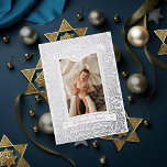 Vintage Happy Hanukkah Holiday Photo Foil Card<br><div class="desc">Real foil Happy Hanukkah banner with illustrated branches framing a portrait photo. Choose your foil colour: gold,  silver or rose gold,  and backer colour. Add more photos to the back or write a message.</div>
